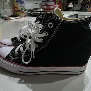 Converse Black High-Top Wedge Sneakers with White Laces